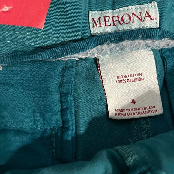 NWT Merona Sz 4 Women's Chino Shorts turquoise color - Picture 3 of 8